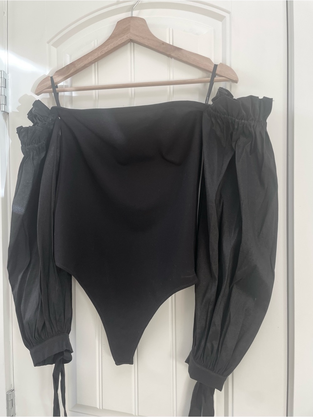 Majorelle Black Off-Shoulder Puff Sleeve Bodysuit
